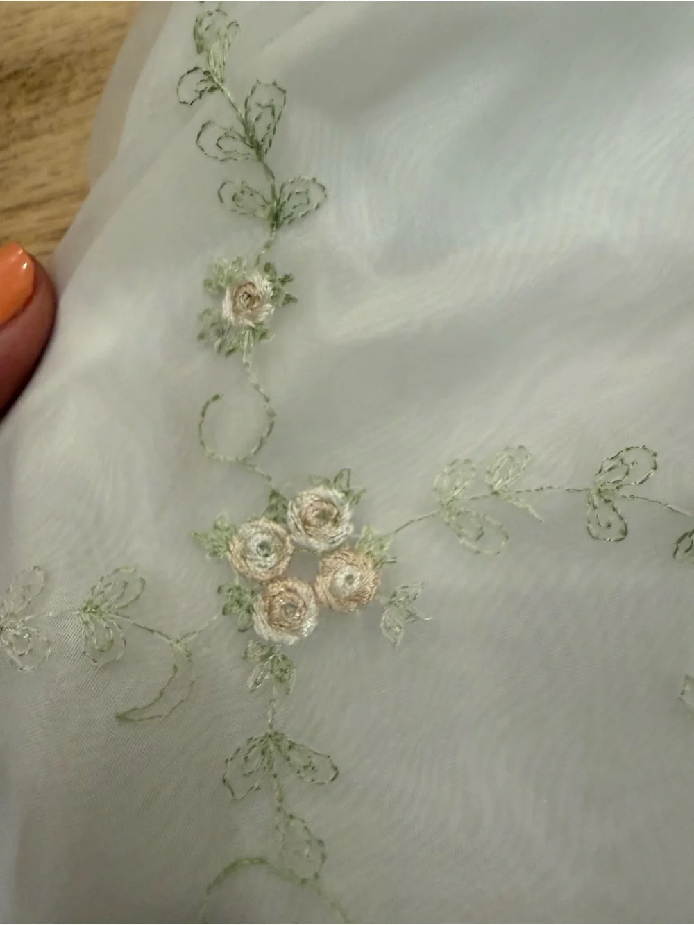 Girls formal Dress - white, hints of tan and green flowers